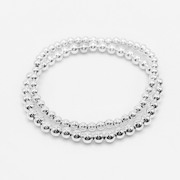 Classic 5mm Sterling Silver Beaded Bracelet Hand Crafted - Picture 2 of 4